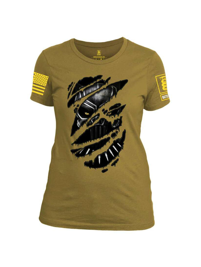 Battleraddle Panting Bullet Expounder Skull Ripped Yellow Sleeve Print Womens Cotton Crew Neck T Shirt