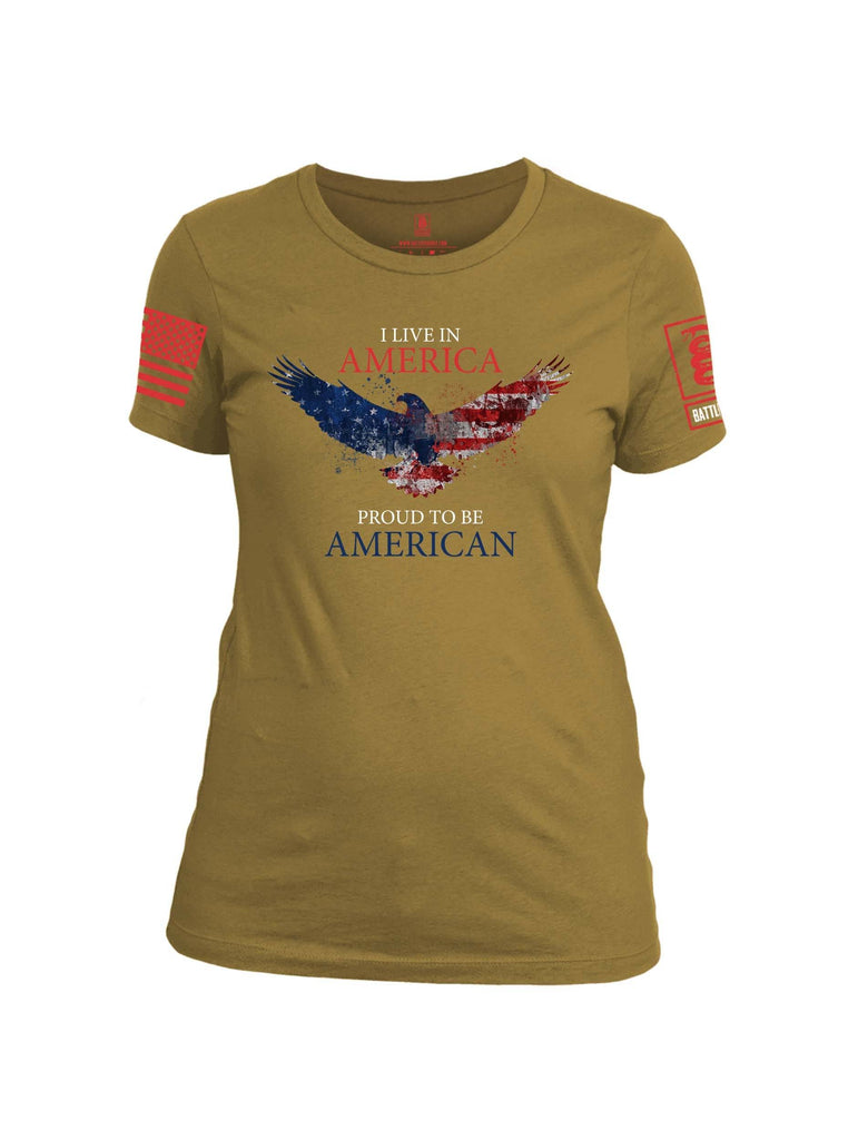 Battleraddle I Live In America Proud To Be American Red Sleeve Print Womens Cotton Crew Neck T Shirt shirt|custom|veterans|Apparel-Womens T Shirt-cotton