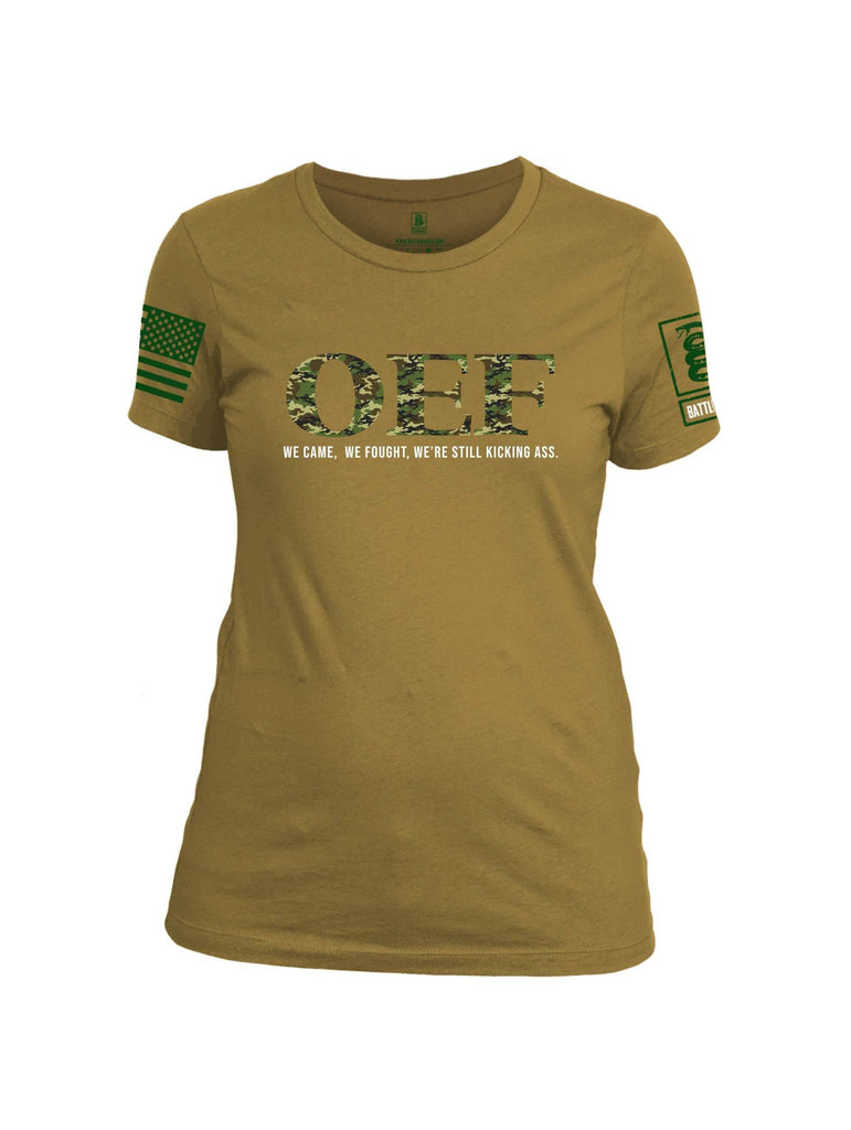 Battleraddle OEF We Came We Fought Were Still Kicking Ass Green Sleeve Print Womens Cotton Crew Neck T Shirt shirt|custom|veterans|Apparel-Womens T Shirt-cotton