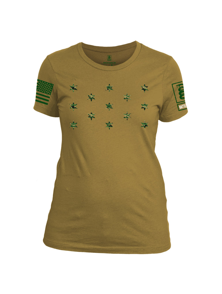 Battleraddle The OG Star Flag Green Sleeve Print Womens Cotton Long Sleeve Crew Neck T Shirt