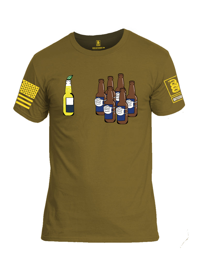 Battleraddle Corona Vs Beer Yellow Sleeve Print Mens Cotton Crew Neck T Shirt