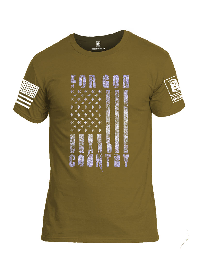 Battleraddle For God And Country White Sleeve Print Mens Cotton Crew Neck T Shirt