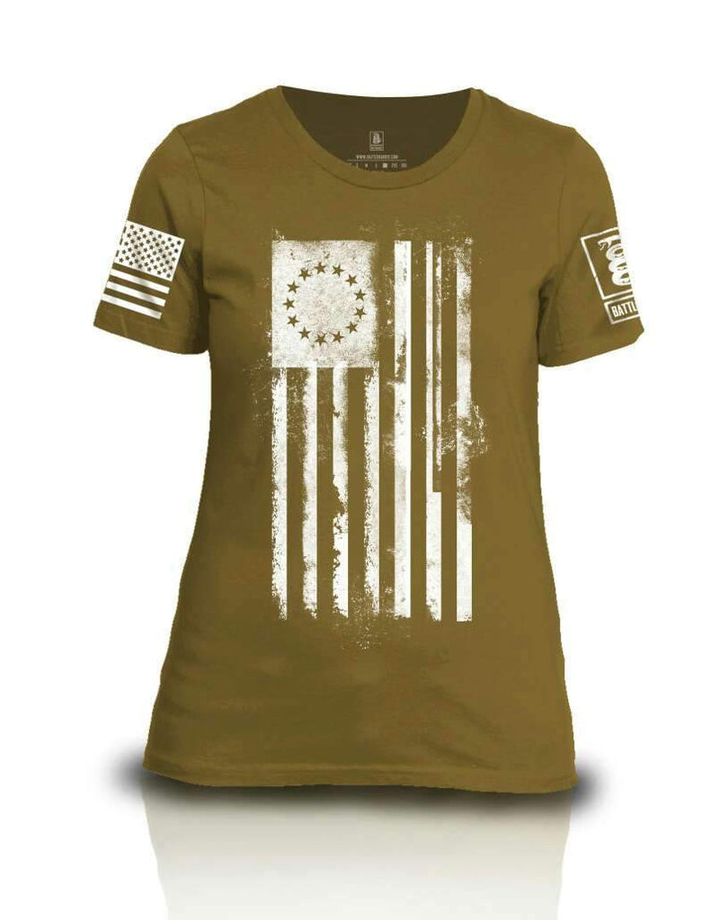 Battleraddle Thirteen Colonies White Flag White Sleeve Print Womens Cotton Crew Neck T Shirt shirt|custom|veterans|Apparel-Womens T Shirt-cotton