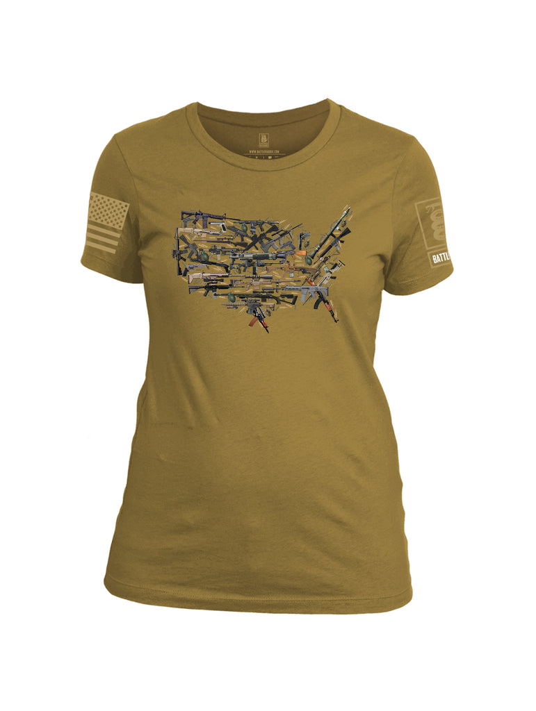 Battleraddle USA Rifle Land Brass Sleeve Print Womens Cotton Crew Neck T Shirt