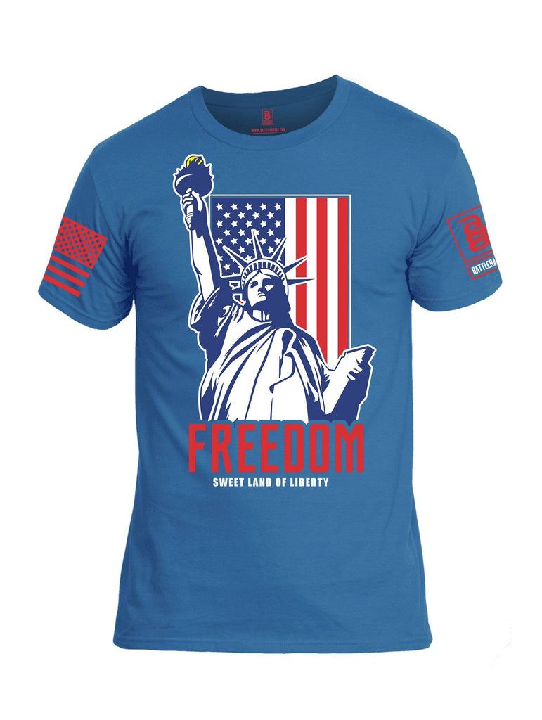 Battleraddle Freedom Sweet Land Of Liberty Red Sleeve Print Mens Cotton Crew Neck T Shirt shirt|custom|veterans|Apparel-Mens T Shirt-cotton