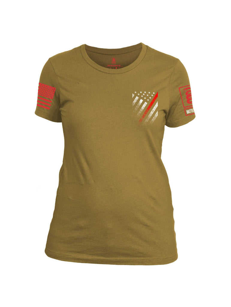 Battleraddle USA Red Thin Line Series Flag Red Sleeve Print Womens Cotton Crew Neck T Shirt shirt|custom|veterans|Apparel-Womens T Shirt-cotton