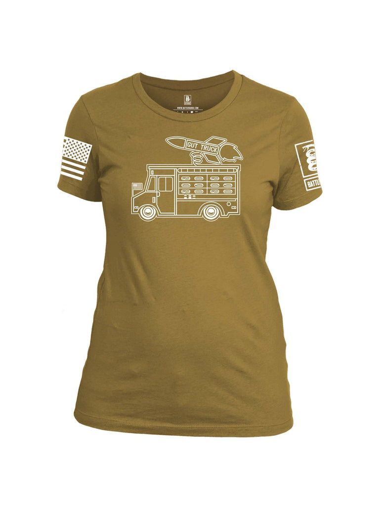 Battleraddle Gut Truck White Sleeve Print Womens Cotton Crew Neck T Shirt shirt|custom|veterans|Apparel-Womens T Shirt-cotton