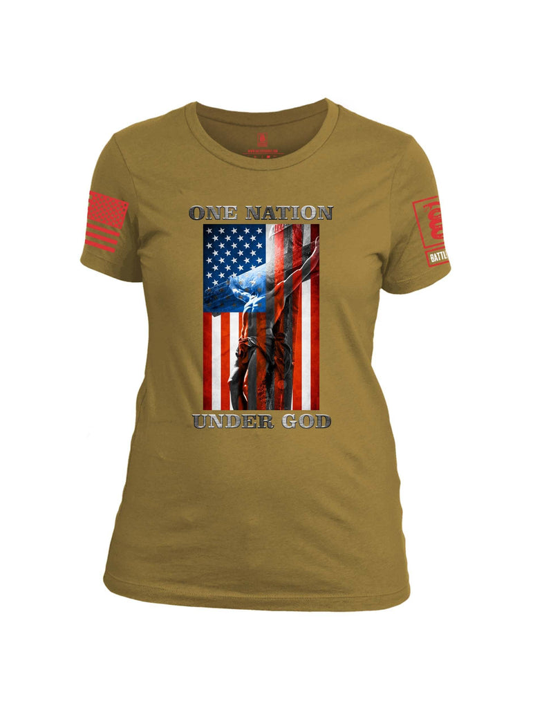 Battleraddle One Nation Under God Red Sleeve Print Womens Cotton Crew Neck T Shirt shirt|custom|veterans|Apparel-Womens T Shirt-cotton