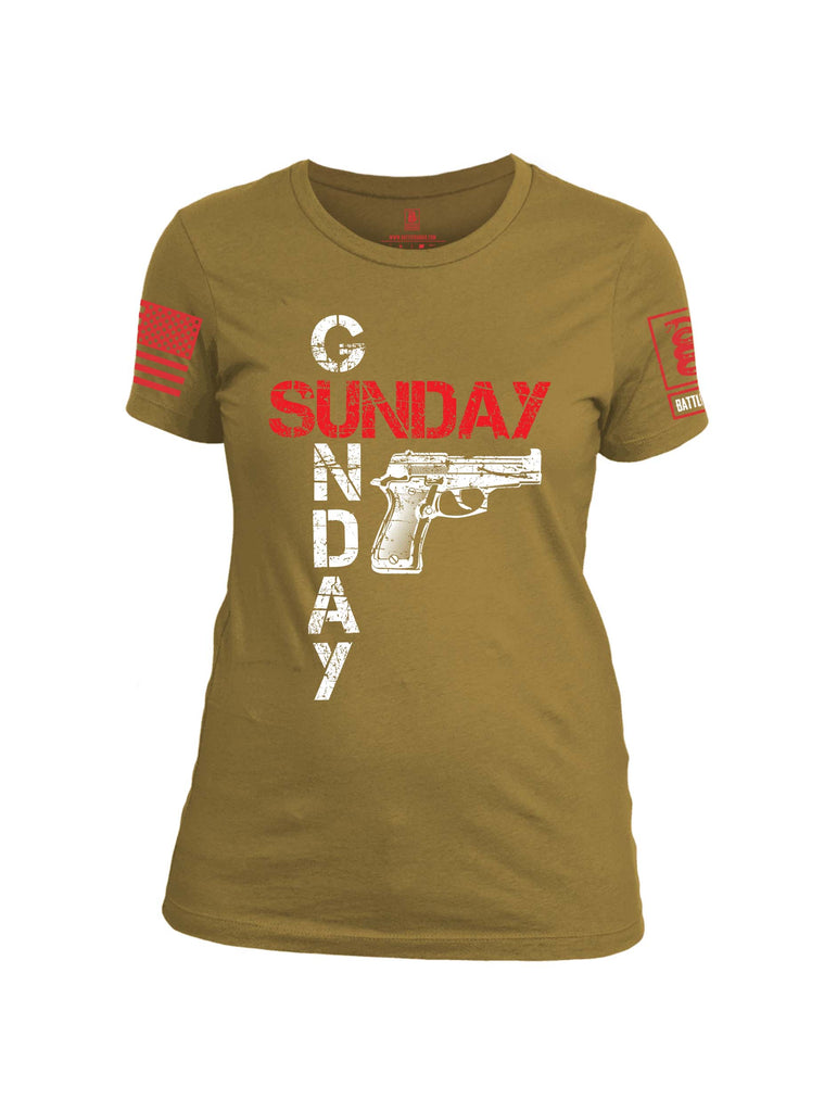 Battleraddle Sunday Gunday Red Sleeve Print Womens Cotton Crew Neck T Shirt