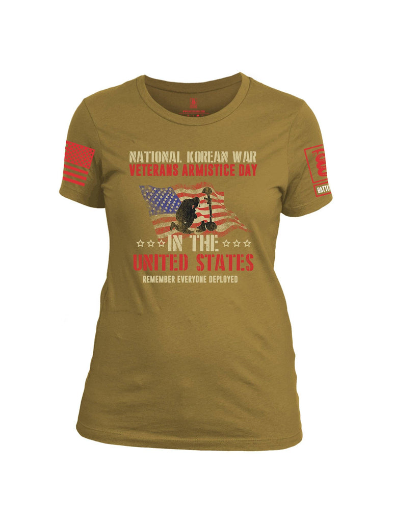 Battleraddle National Korean War Veterans Armistice Day In The United States Remember Everyone Deployed Red Sleeve Print Womens Cotton Crew Neck T Shirt shirt|custom|veterans|Apparel-Womens T Shirt-cotton