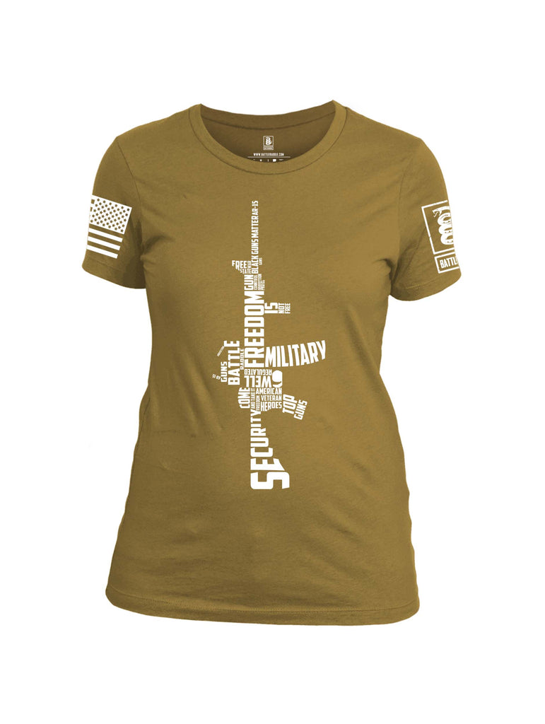 Battleraddle Freedom AR15 White Sleeve Print Womens Cotton Crew Neck T Shirt