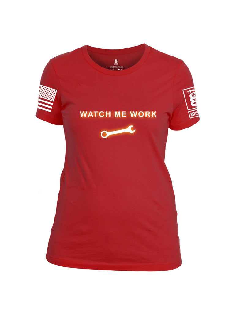 Battleraddle Watch Me Work White Sleeves Women Cotton Crew Neck T-Shirt