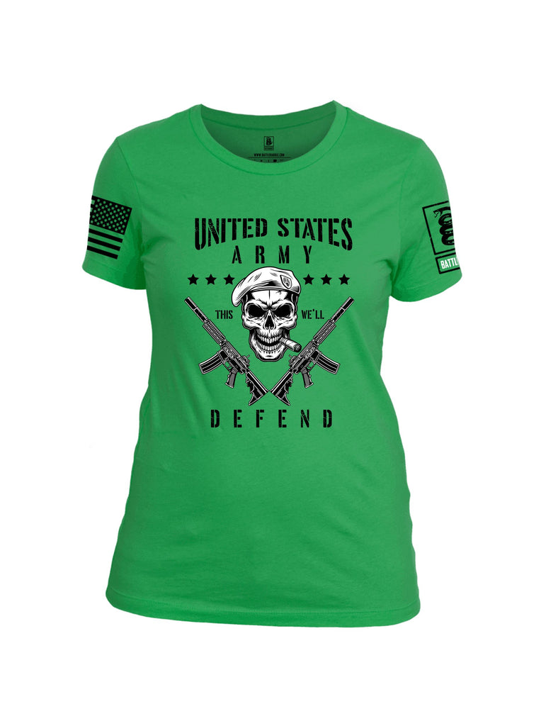 Battleraddle United States Army This Well Defend Black Sleeves Women Cotton Crew Neck T-Shirt