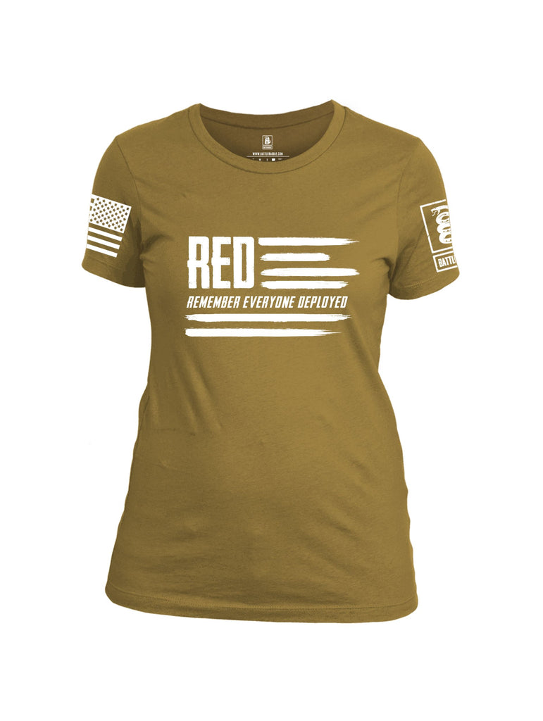 Battleraddle Red Remember Everyone Deployed Flag White Sleeves Women Cotton Crew Neck T-Shirt