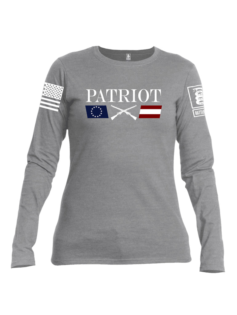 Battleraddle Patriot Rifle Flag White {sleeve_color} Sleeves Women Cotton Crew Neck Long Sleeve T Shirt