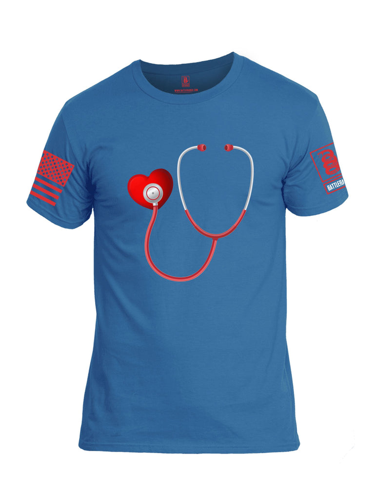 Battleraddle Heart Stethoscope Red Sleeves Men Cotton Crew Neck T-Shirt
