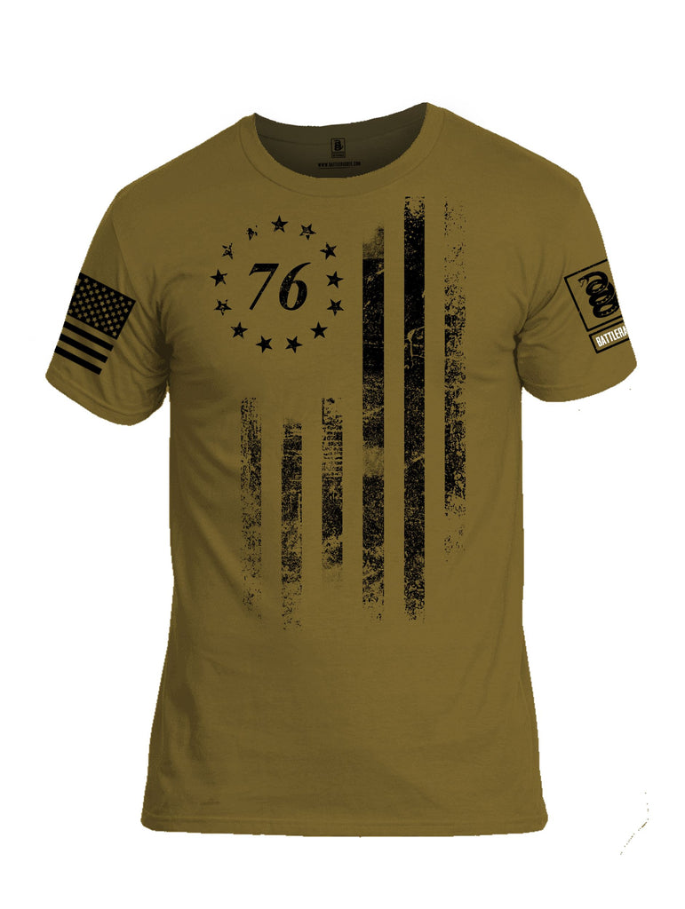 Battleraddle 76 Star Flag Black Sleeves Men Cotton Crew Neck T-Shirt