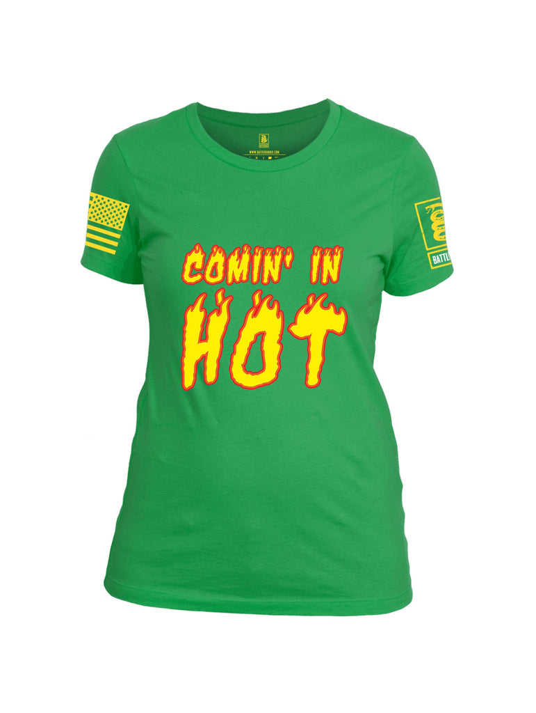 Battleraddle Comin In Hot Yellow Sleeves Women Cotton Crew Neck T-Shirt