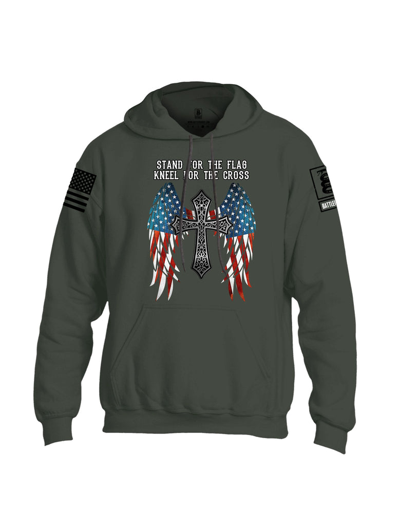 Battleraddle Stand For The Flag Kneel For The Cross Black Sleeves Uni Cotton Blended Hoodie With Pockets