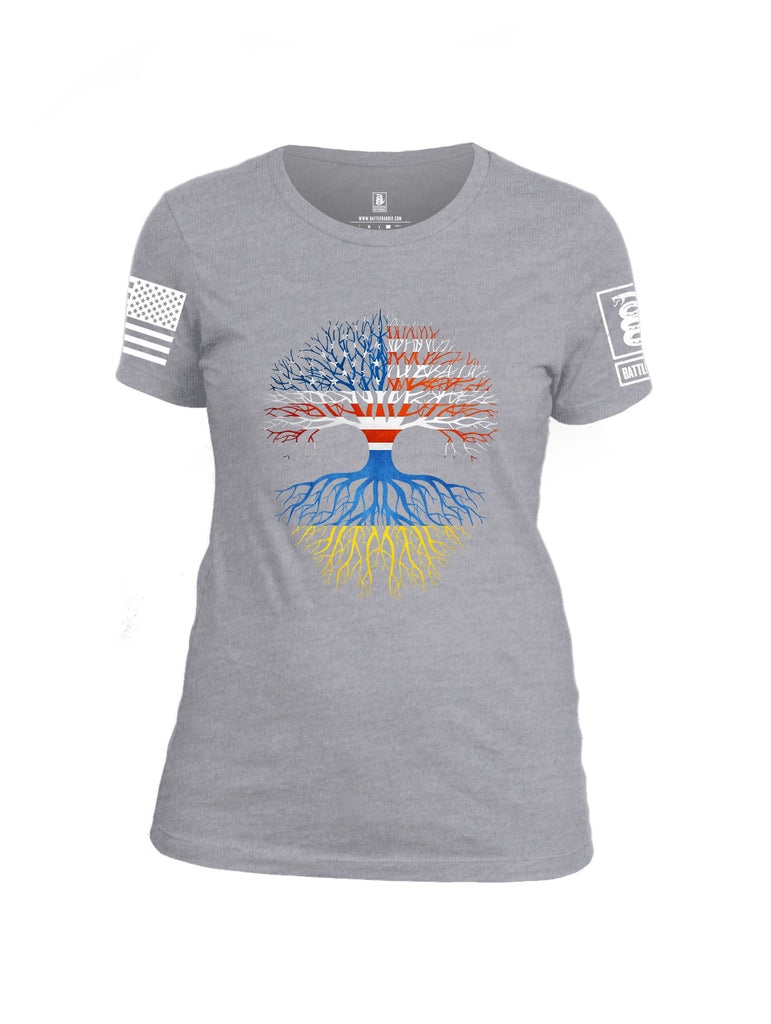 Battleraddle Usa Ukraine Roots White Sleeves Women Cotton Crew Neck T-Shirt