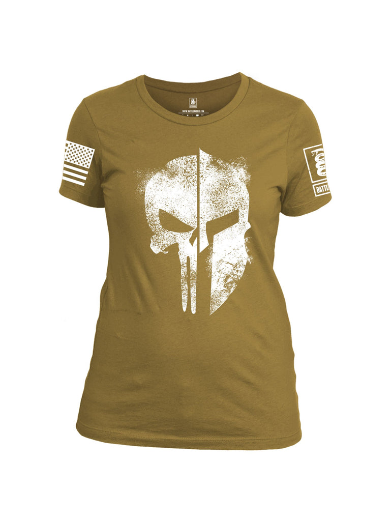 Battleraddle Spartan Punisher White Sleeves Women Cotton Crew Neck T-Shirt