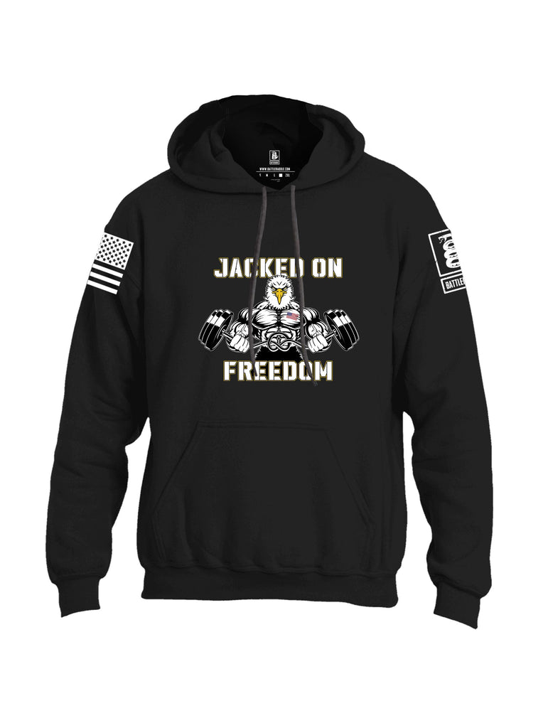 Battleraddle Jacked On Freedom White Sleeves Uni Cotton Blended Hoodie With Pockets