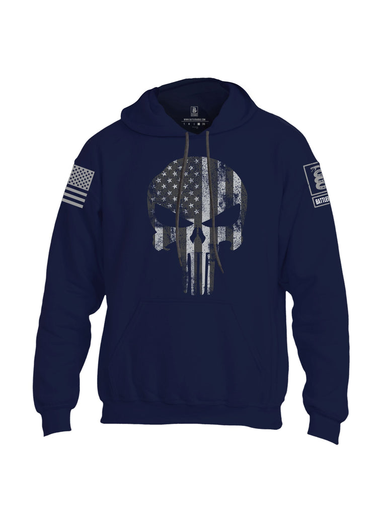 Battleraddle Punisher Skull Black And Grey Flag Grey Sleeves Uni Cotton Blended Hoodie With Pockets