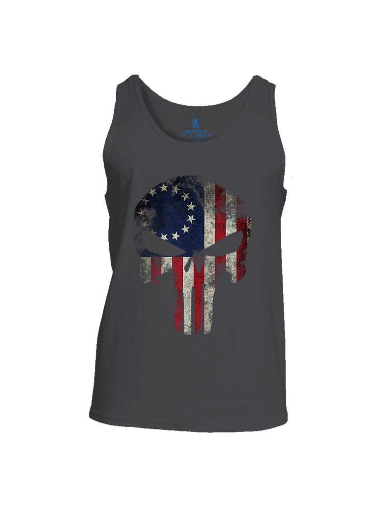 Battleraddle Patriot Skull Usa Flag Mid Blue Sleeves Men Cotton Cotton Tank Top