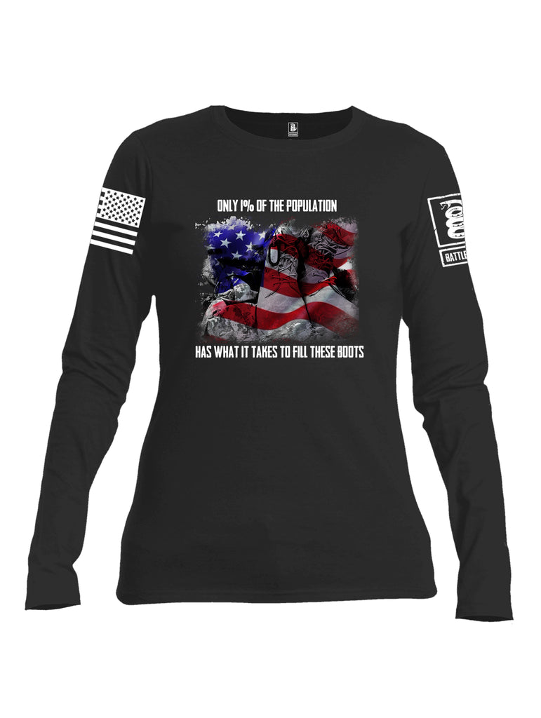 Battleraddle Only 1% Of The Population Has What It Takes To Fill These Boots If You Serve Our Nation Thank You {sleeve_color} Sleeves Women Cotton Crew Neck Long Sleeve T Shirt