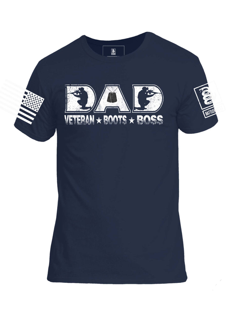 Battleraddle DAD Veteran Boots Boss White Sleeve Print Mens Cotton Crew Neck T Shirt