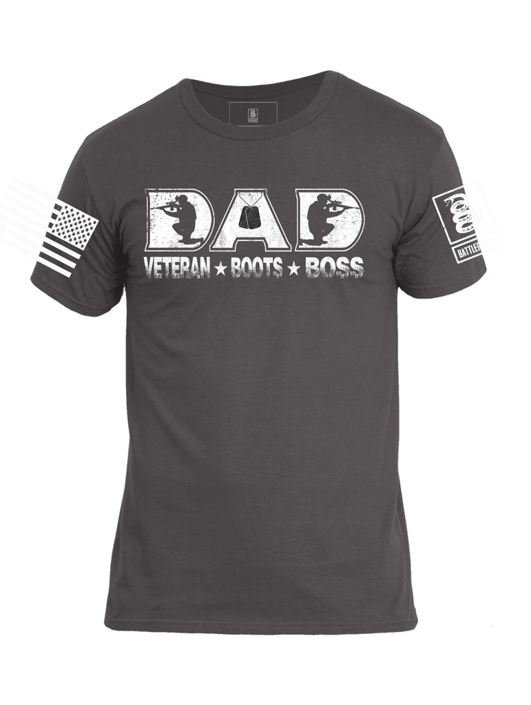 Battleraddle DAD Veteran Boots Boss White Sleeve Print Mens Cotton Crew Neck T Shirt