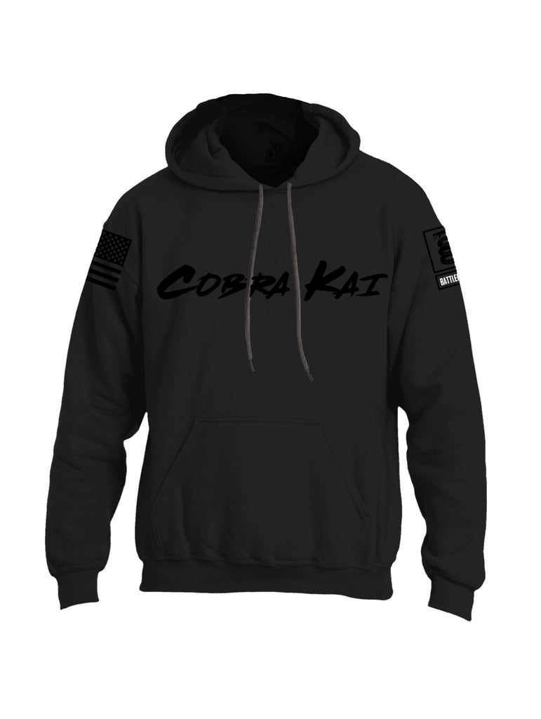 Battleraddle Cobra Kai Black Black Sleeves Uni Cotton Blended Hoodie With Pockets