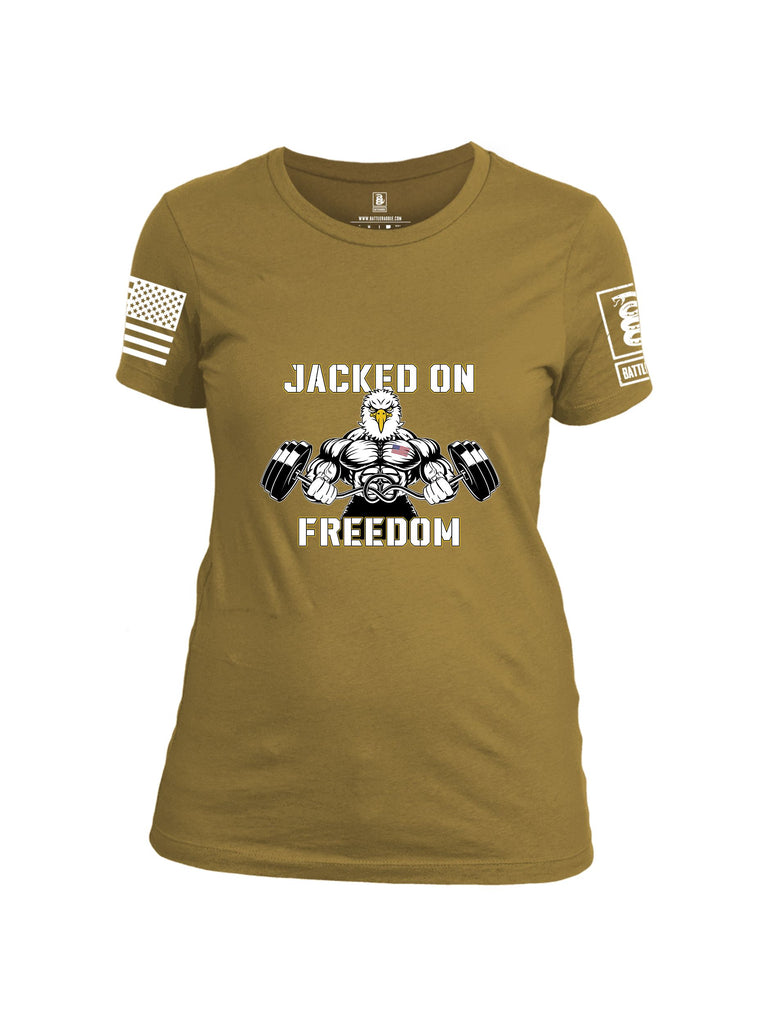 Battleraddle Jacked On Freedom White Sleeves Women Cotton Crew Neck T-Shirt