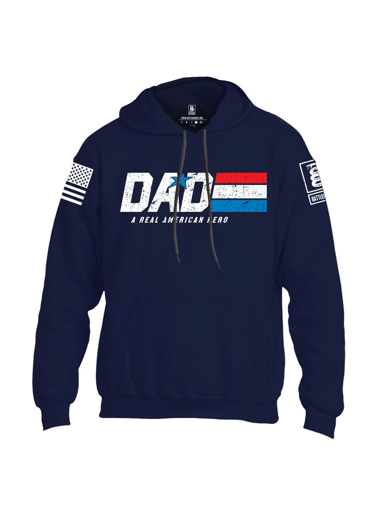 Battleraddle Dad A Real American Hero White Sleeves Uni Cotton Blended Hoodie With Pockets