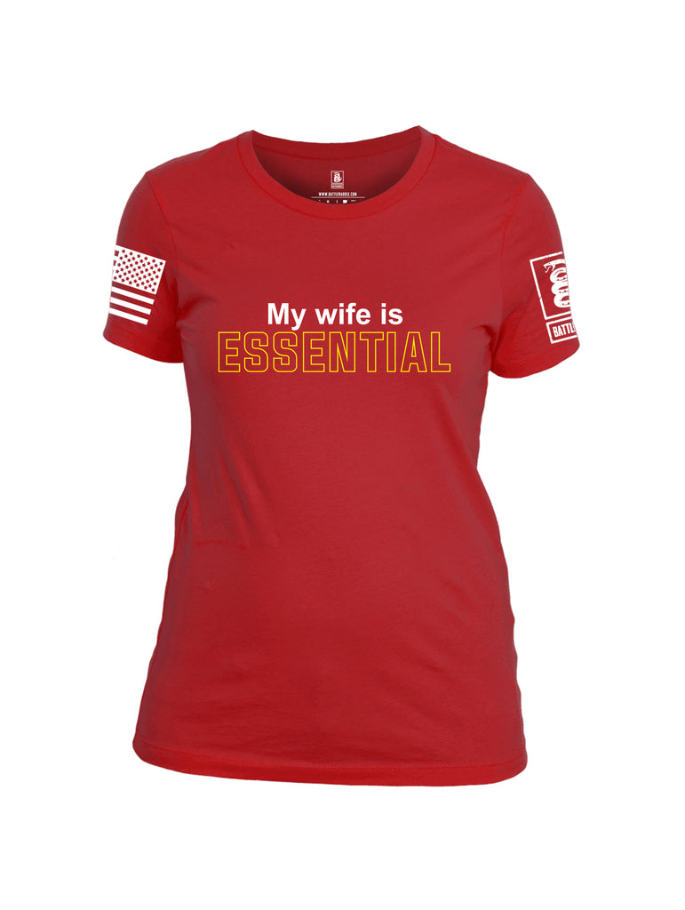 Battleraddle My Wife Is Essential {sleeve_color} Sleeves Women Cotton Crew Neck T-Shirt