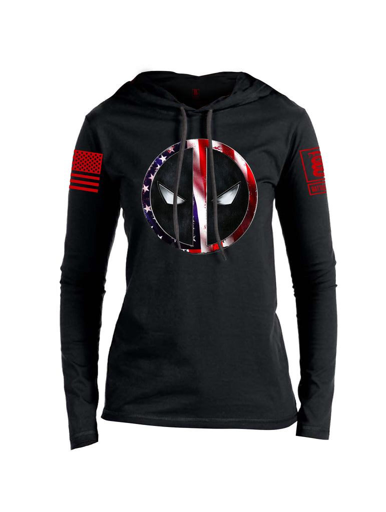 Battleraddle Patriotic American Flag Avenger Dead Man Snake Eyes Red Sleeve Print Womens Thin Cotton Lightweight Hoodie