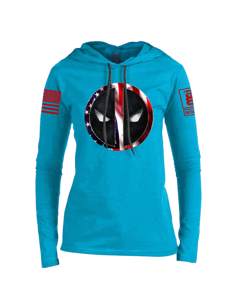 Battleraddle Patriotic American Flag Avenger Dead Man Snake Eyes Red Sleeve Print Womens Thin Cotton Lightweight Hoodie