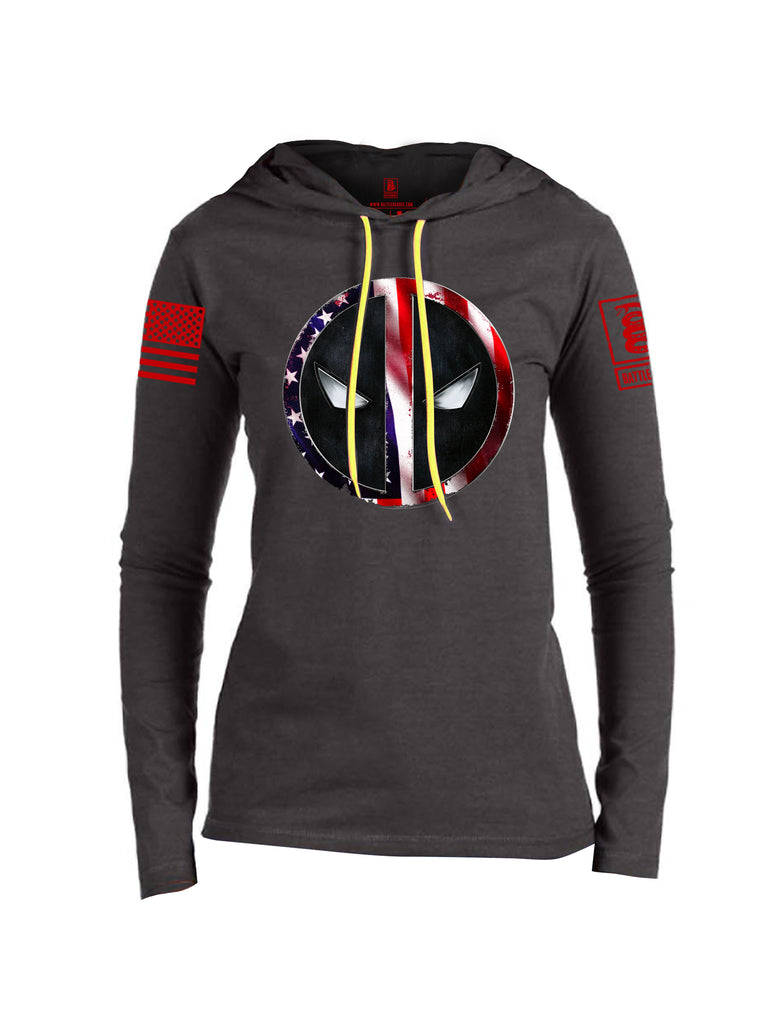 Battleraddle Patriotic American Flag Avenger Dead Man Snake Eyes Red Sleeve Print Womens Thin Cotton Lightweight Hoodie