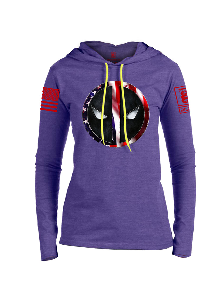 Battleraddle Patriotic American Flag Avenger Dead Man Snake Eyes Red Sleeve Print Womens Thin Cotton Lightweight Hoodie