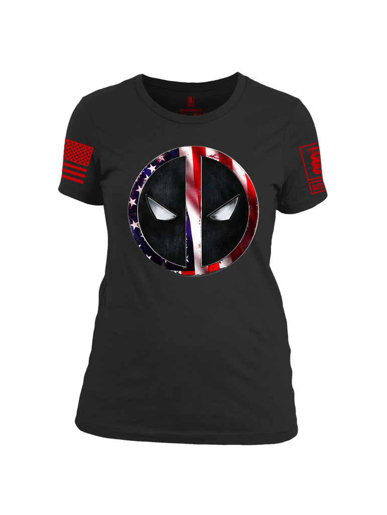 Battleraddle Patriotic American Flag Avenger Dead Man Snake Eyes Red Sleeve Print Womens Cotton T Shirt