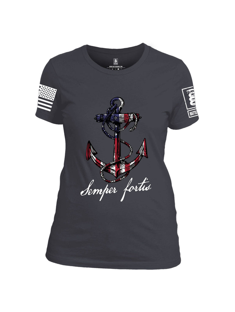 Battleraddle Semper Fortis  White Sleeves Women Cotton Crew Neck T-Shirt