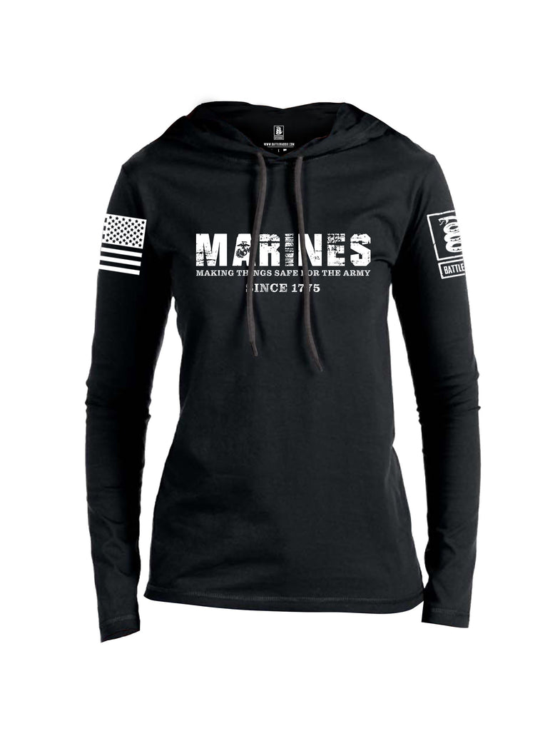 Battleraddle Marines Making Things Safe For The Army Since 1775 White Sleeves Women Cotton Thin Cotton Lightweight Hoodie