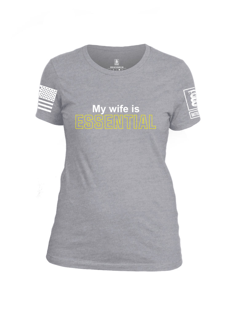 Battleraddle My Wife Is Essential {sleeve_color} Sleeves Women Cotton Crew Neck T-Shirt