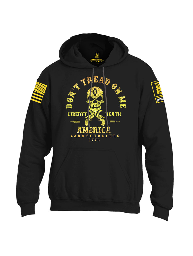 Battleraddle Don't Tread On Me Liberty Or Death America Land Of The Free 1776 Yellow Sleeve Print Mens Blended Hoodie With Pockets