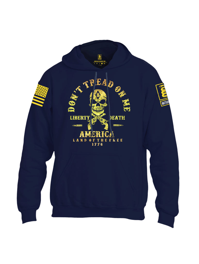Battleraddle Don't Tread On Me Liberty Or Death America Land Of The Free 1776 Yellow Sleeve Print Mens Blended Hoodie With Pockets