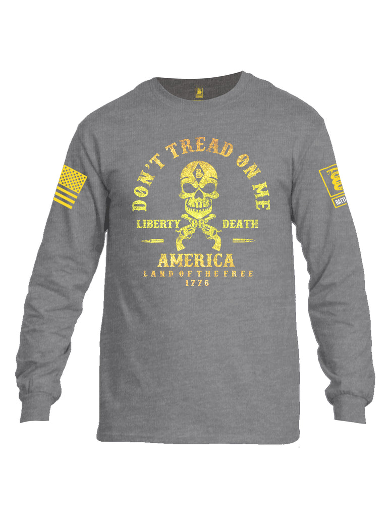 Battleraddle Don't Tread On Me Liberty Or Death America Land Of The Free 1776 Yellow Sleeve Print Mens Cotton Long Sleeve Crew Neck T Shirt