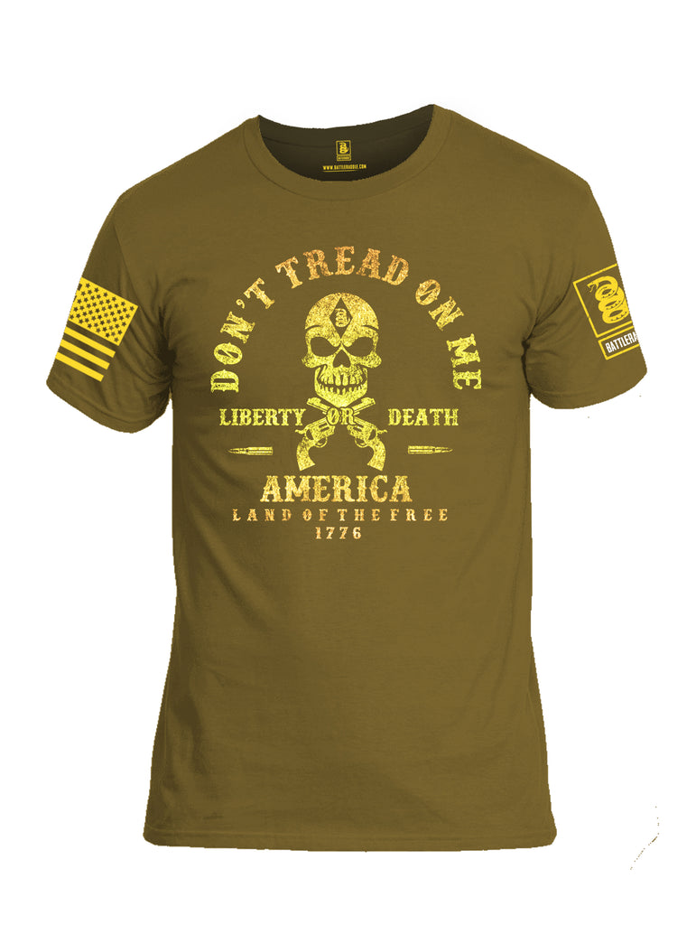 Battleraddle Don't Tread On Me Liberty Or Death America Land Of The Free 1776 Yellow Sleeve Print Mens Cotton Crew Neck T Shirt