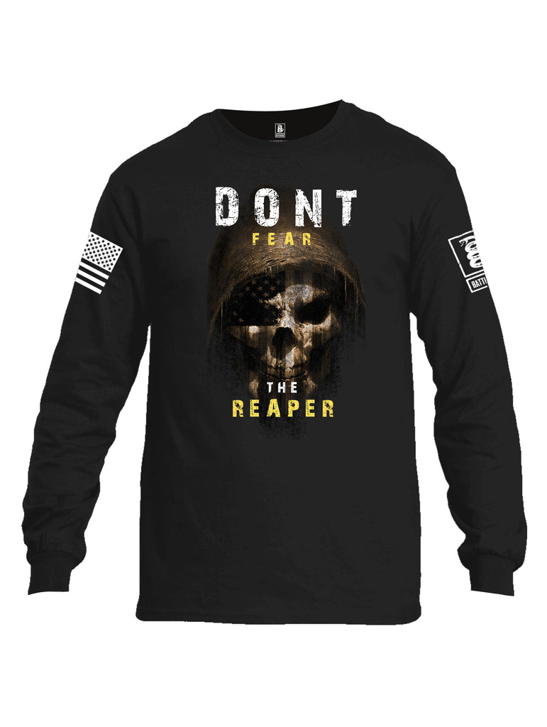 Battleraddle Dont Fear The Reaper White Sleeve Print Mens Cotton Long Sleeve Crew Neck T Shirt