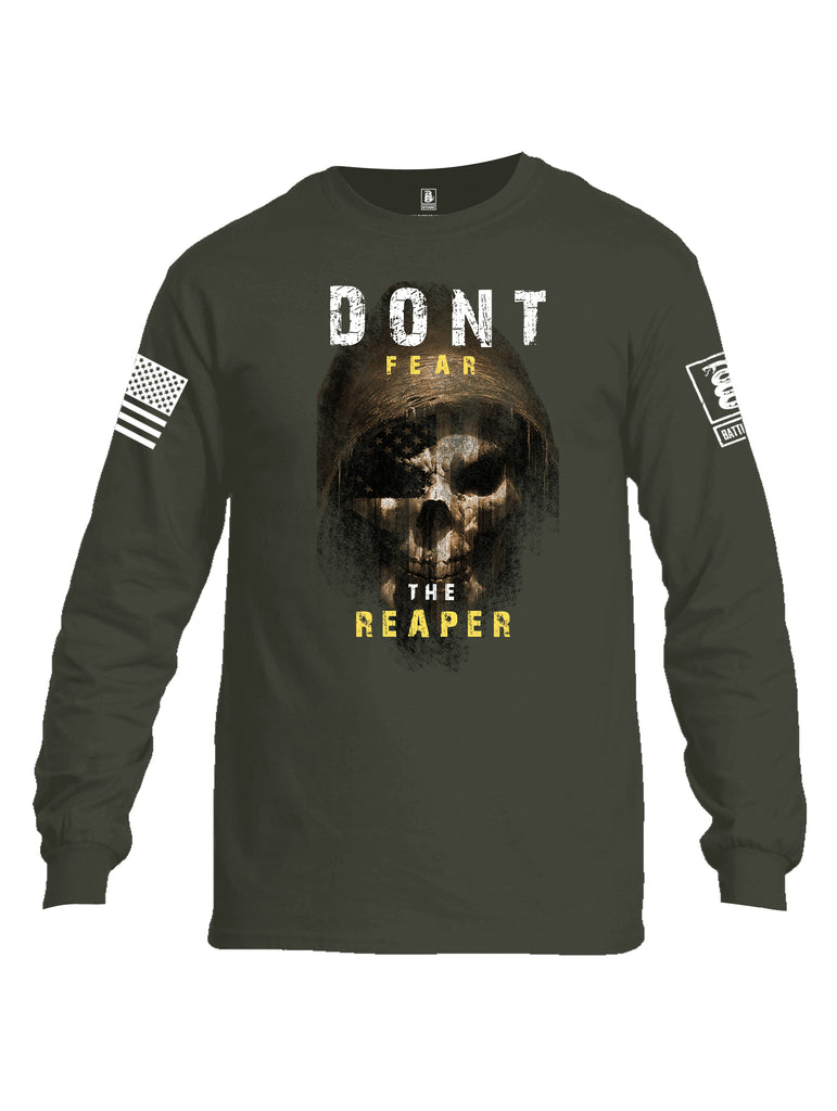 Battleraddle Dont Fear The Reaper White Sleeve Print Mens Cotton Long Sleeve Crew Neck T Shirt