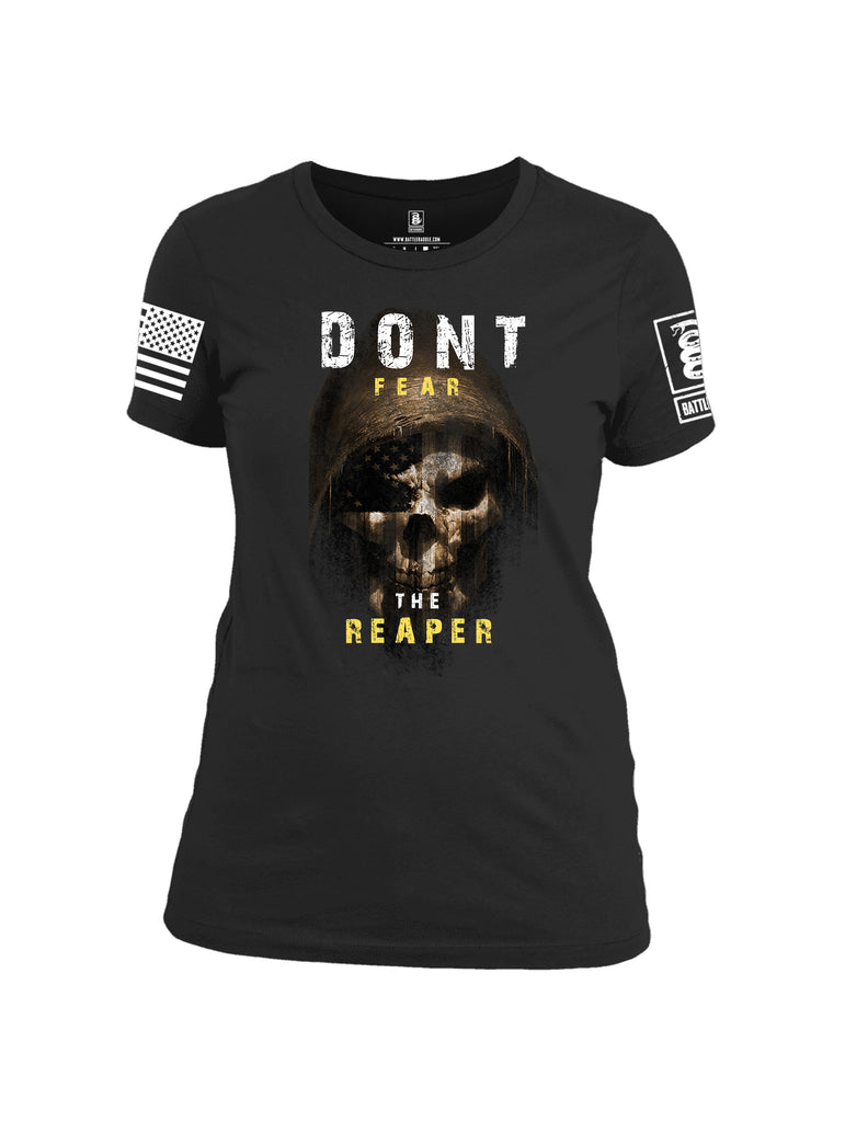 Battleraddle Dont Fear The Reaper White Sleeve Print Womens Cotton Crew Neck T Shirt
